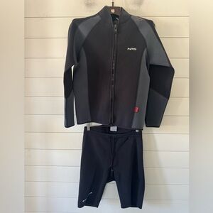 NRS Wetsuit Jacket & HydroSkin Shorts Titanium with flaws